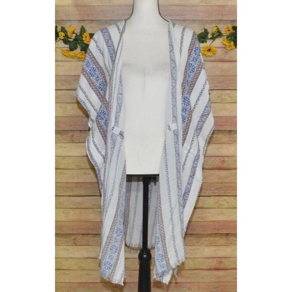Easel Size M Kimono Top Coverup Open Front Cardigan Geo Print Boho Tassels - Picture 2 of 13